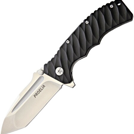 Proelia Proelia TX010 Folder 4in Silver Tanto Blade Black G-10 TX010